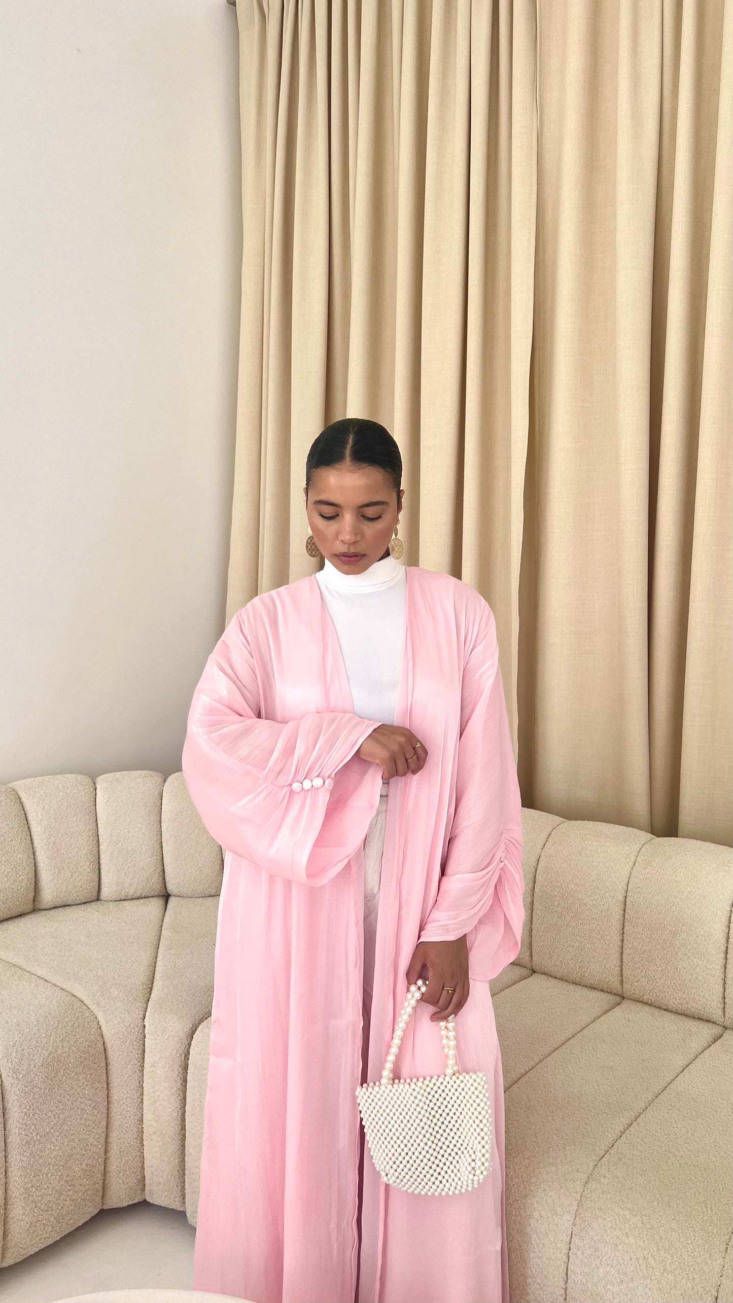 Pink Shimmer Button Abaya